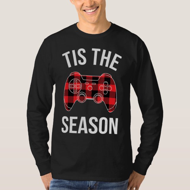 T-shirt Jeu vidéo Plaid Rouge Noir Pyjamas de Noël Gamer (Devant)