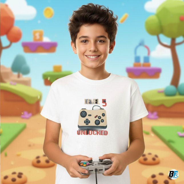 T-shirt Jeu vidéo pour enfants Niveau 5 déverrouillé (Créateur téléchargé)