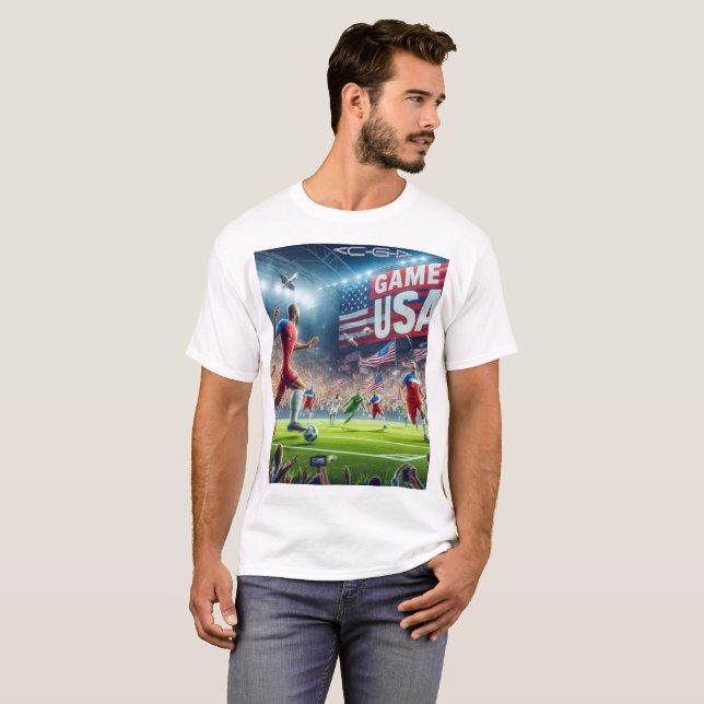 T-SHIRT JEU VIDÉO USA WORLD CUP SUR BLANC (Devant entier)