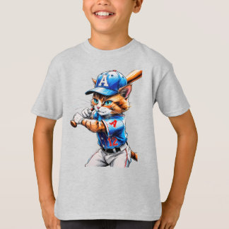 T-shirt Jeune chat de baseball en uniforme avec sa batte !