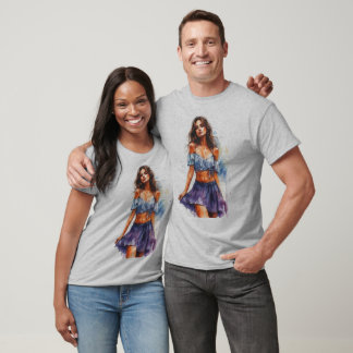 T-shirt Jeune Dame sur Jupe sur un Gris
