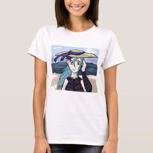 T-shirt Jeune Fille Avec Casquette Sur La Plage Graphique