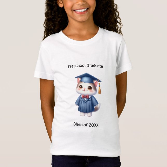 T-Shirt Jeune fille de l'école maternelle Mignonne Cat Gra (Devant)