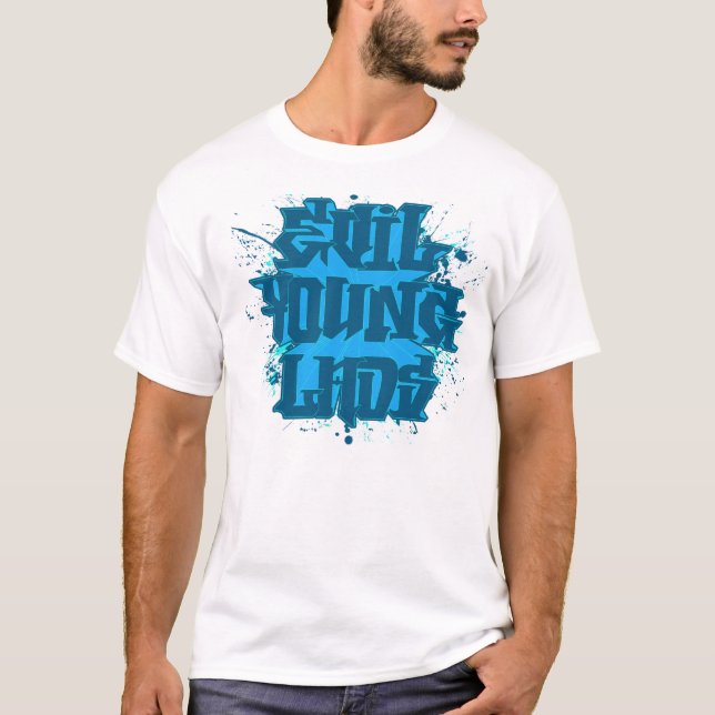 T-shirt Jeune graffiti mauvais "de floc bleu" de Meanie de (Devant)