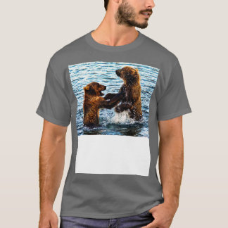 T-shirt Jeunes Ours Brown Kodiak Jouer La Lutte Dans L'Eau