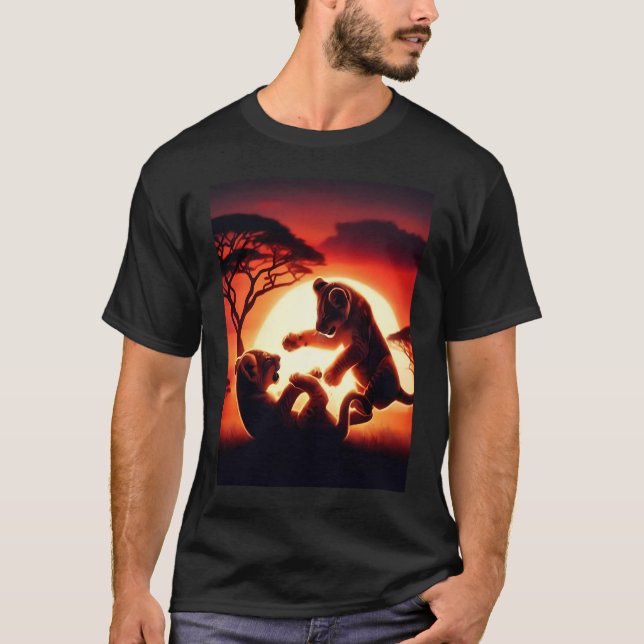 T-shirt Jeux du coucher du soleil : Deux Lion Cubs (Devant)