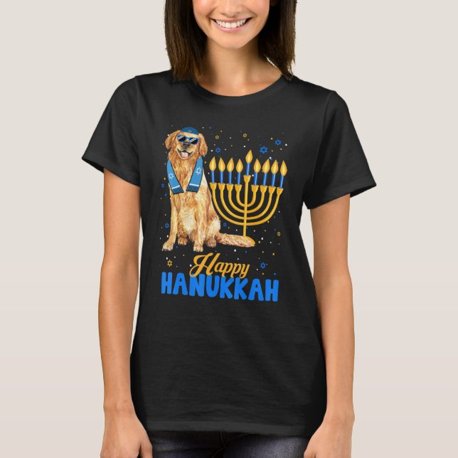 T-shirt Jewish Golden Retriever Dog Menorah Happy Hanukkah (Devant)