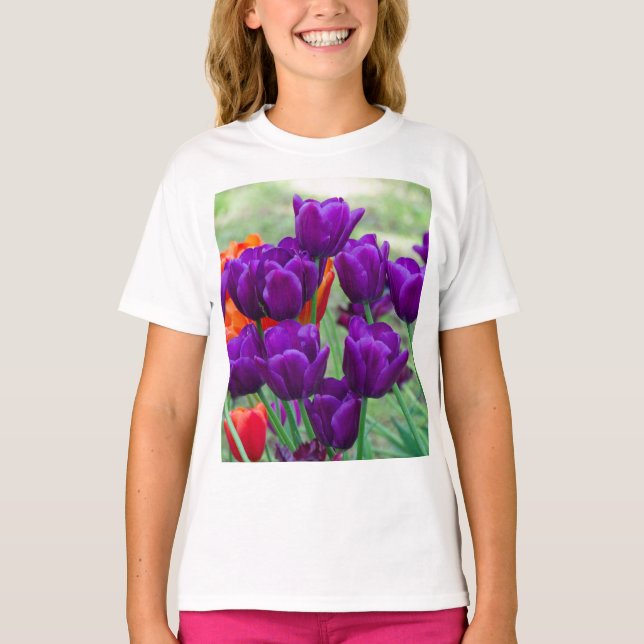 T-shirt Jigsaw tulipes violettes foncées (Devant)