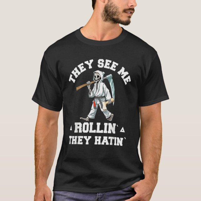 T-shirt Jiu Jitsu Rollin   BJJ Grappling Grim Reaper (Devant)