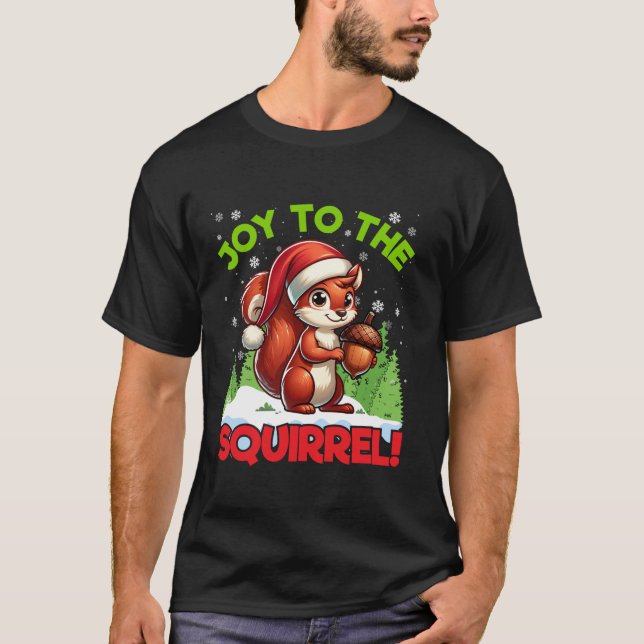 T-shirt Joie à l'écureuil Noël Santa Hat Lights Aco (Devant)
