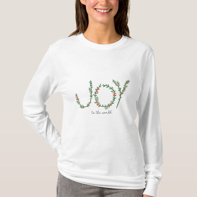 T-shirt Joie au monde de Noël Green Wreath & Berries (Devant)