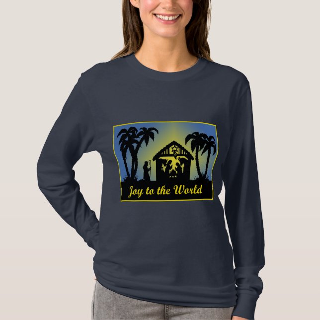 T-shirt Joie de silhouette de nativité au monde (Devant)