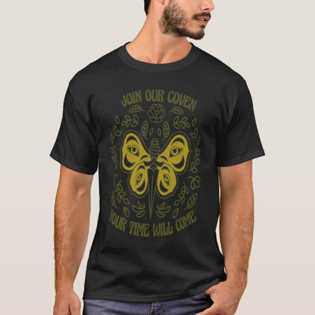 T-shirt Join Our Coven Wiccan Wicca Pagan Witch Retro Moth (Devant)