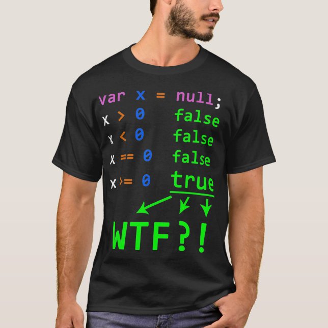 T-shirt Joke de programmation Javascript avec valeur null  (Devant)