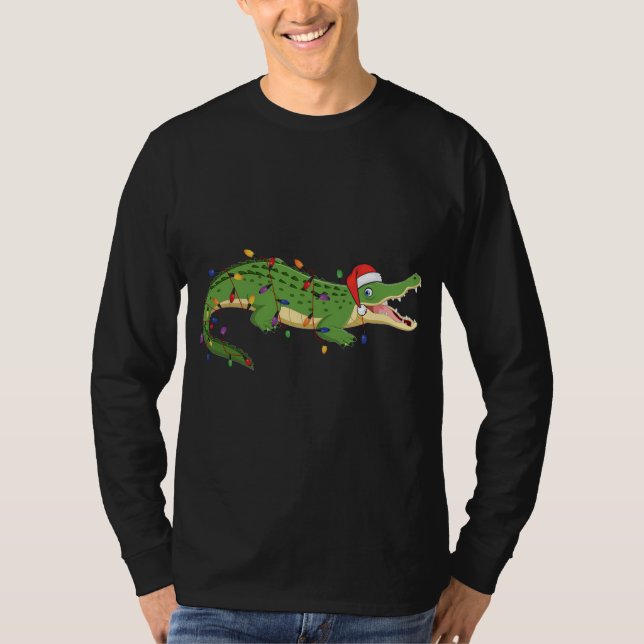 T-shirt Joli Alligator Avec Père Noël Casquette Feux de No (Devant)
