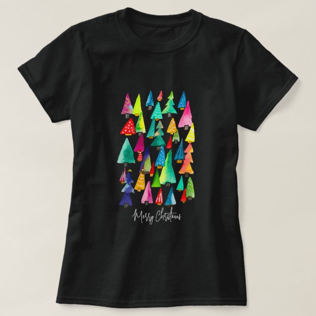 T-shirt Joli aquarelle arbres de Noël (Design devant)