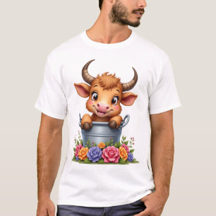 T-shirt Joli bébé vache highland avec fleurs Veau animal c