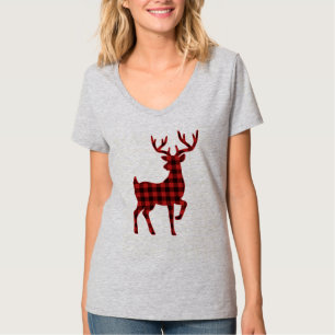 T-shirt Joli Buffalo Plaid Motif Christmas Deer