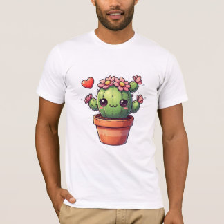 T-shirt Joli Cactus Kawaii Avec Fleurs Roses