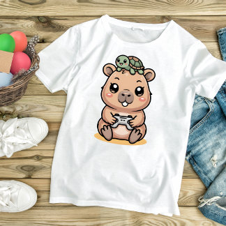 T-shirt Joli Capybara Joueur Anime Tortue Kawaii Jeux Vidé