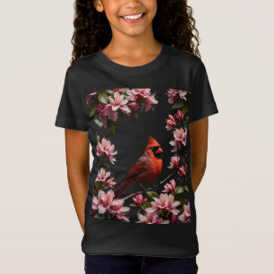 T-Shirt Joli Cardinal Et Fleurs Roses