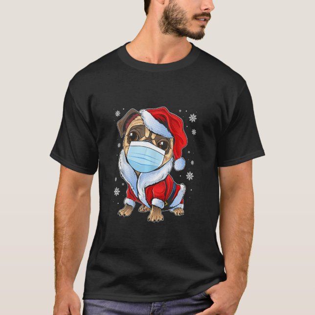 T-shirt Joli Carlin De Noël Avec Masque, Drôle Pjs De Noël (Devant)