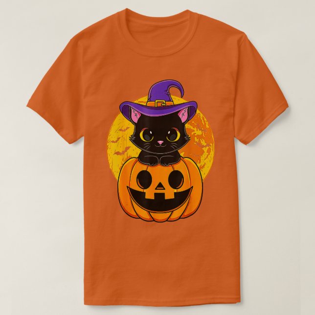 T-shirt Joli Casquette Halloween Chat Noir Sorcière Citrou (Design devant)