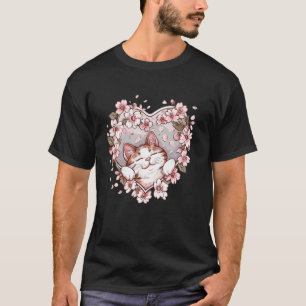 T-shirt Joli Chat Avec Fleurs De Cerisier I Chat