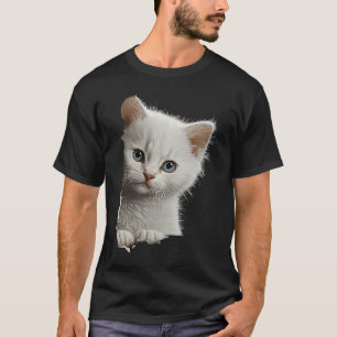 T-shirt Joli Chat Blanc Déchiré Tissu  1