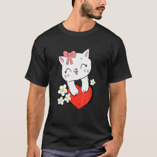 T-shirt Joli Chat Chaton Avec Ruban Rose Et Chaton Au Coeu
