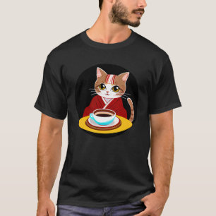 T-shirt Joli Chat Chaton en Kimono Buvant du Café Kitty Ca