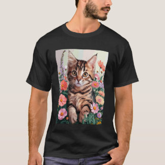 T-shirt Joli Chat Chaton Fleur Floral Jardin