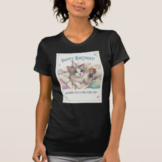 T-shirt Joli chat d'anniversaire avec chapeau de fête et c