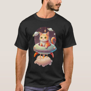 T-shirt Joli Chat dans l'UFO Parfait Amoureux de Chat Sci-