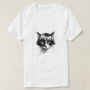T-shirt Joli Chat dans une Perruque (Style 4) Beaux-Arts