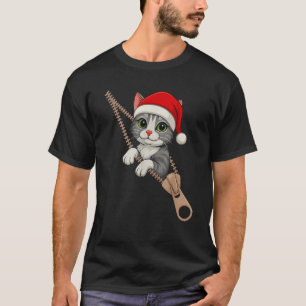 T-shirt Joli chat de Noël avec chapeau de Père Noël fermet
