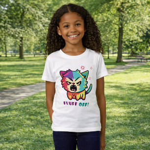 T-Shirt Joli chat en colère qui crache "Dégage Fluff".
