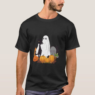 T-shirt Joli Chat Fantôme Drôles de Costumes d'Halloween C