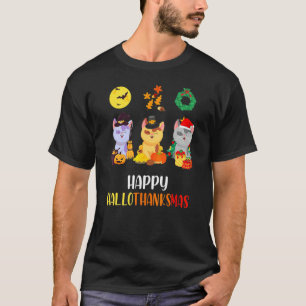 T-shirt Joli Chat Halloween Noël Joyeux Hallothanksmas 