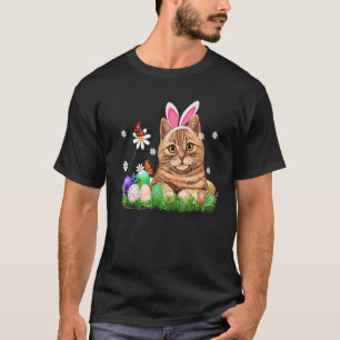 T-shirt Joli Chat Joyeuse Fête de Pâques Lapin Œufs Pour H