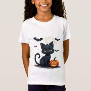 T-Shirt Joli Chat Noir Avec Chauves-Souris Halloween 🎃