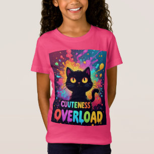 T-Shirt Joli Chat Noir Avec De Grands Yeux Jaunes