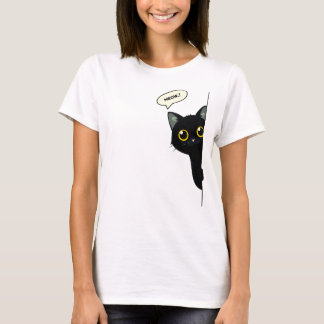 T-shirt Joli Chat Noir qui Regarde Autour du Coin | Drôle