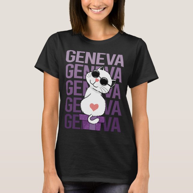 T-shirt Joli Chat - Nom Genève (Devant)