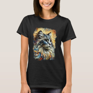 T-shirt Joli Chat Norvégien Illustré de Couleurs