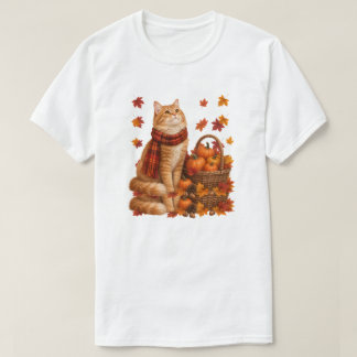 T-shirt Joli Chat Orange Écharpe d'Automne Panier de Citro