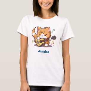 T-shirt Joli Chat Orange Jouant de la Guitare