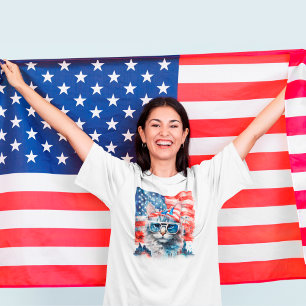 T-shirt Joli Chat Patriote USA Amérique 4 Juillet