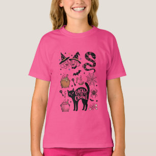 T-shirt Joli Chat Sorcier et Filles Magiques d'Halloween T
