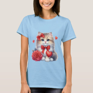 T-shirt Joli chaton avec rose rouge et amour artistique cœ